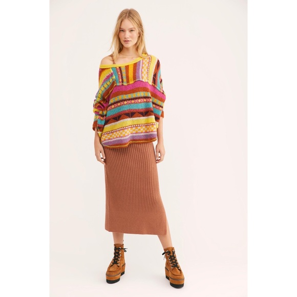 New Free People December skies colorful knit poncho sweater Small - Picture 3 of 4